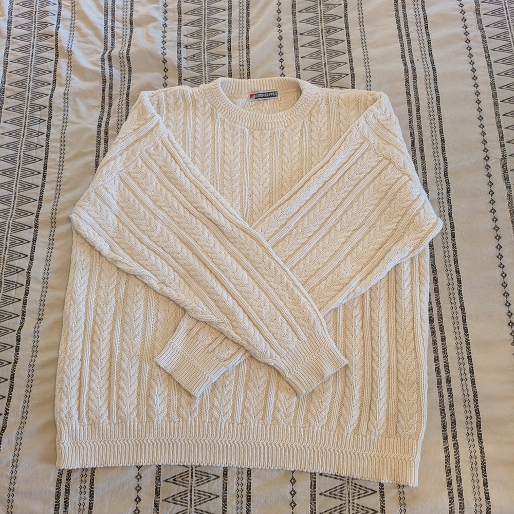 Vintage Boston Clipper Cable Knit Crewneck Sweater - Cream